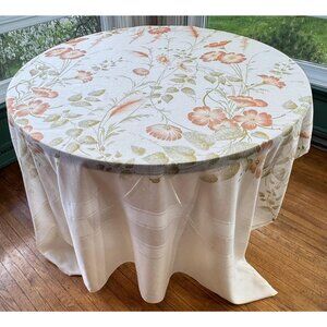 Vintage 1970s cream curtain, large orange flowers with greenery, rod header